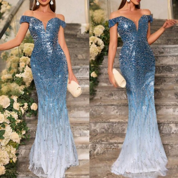Dresses & Skirts - Luxe off shoulder party formal evening sequins dress